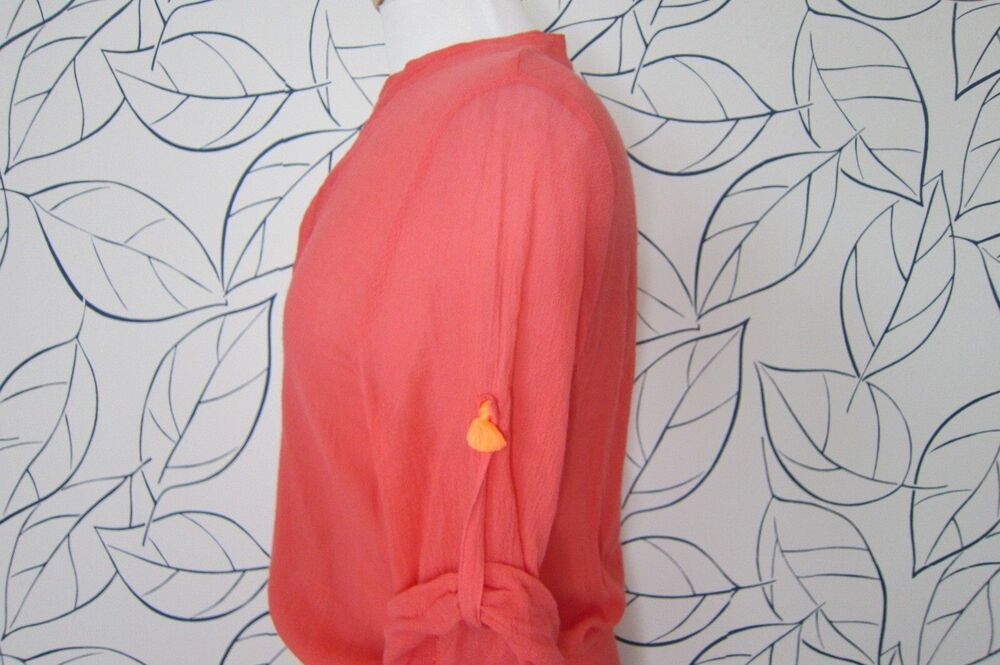 Eberjey Tunic Top Cover Up Roll Tab Sleeves Drawstring Waist Size S/M Salmon - Picture 4 of 8